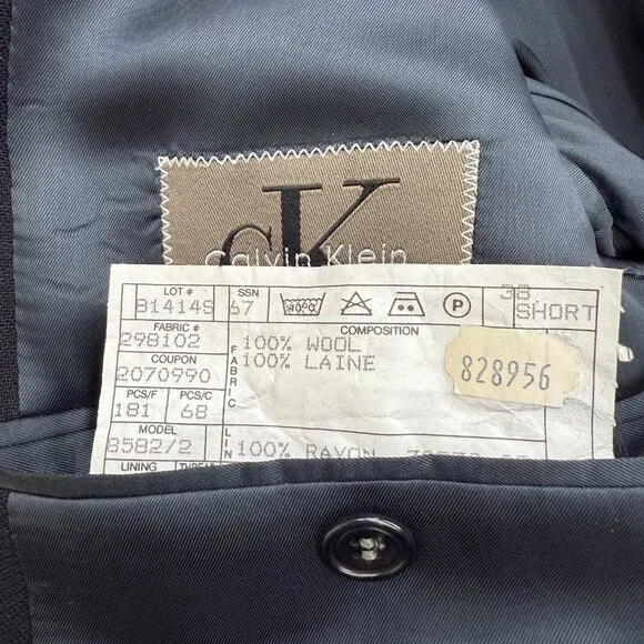 Calvin Klein Blazer Jacket Men's 3 Button Single Breasted 100%Wool Blue Gray 38S